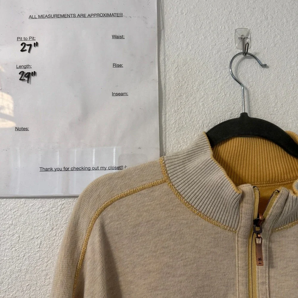 Tommy Bahama Reversible Quarter Zip Pullover Sweater‎ Yellow Tan Mens XL